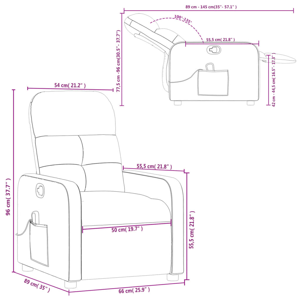 vidaXL Massage Recliner Chair Black Fabric