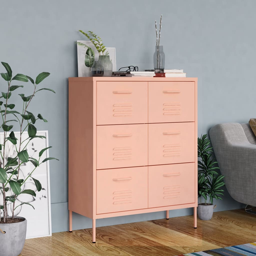 vidaXL Drawer Cabinet Pink 31.5"x13.8"x40" Steel