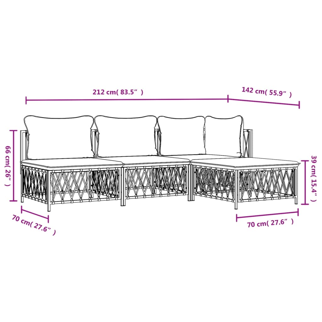 vidaXL 4 Piece Patio Lounge Set with Cushions Anthracite Steel