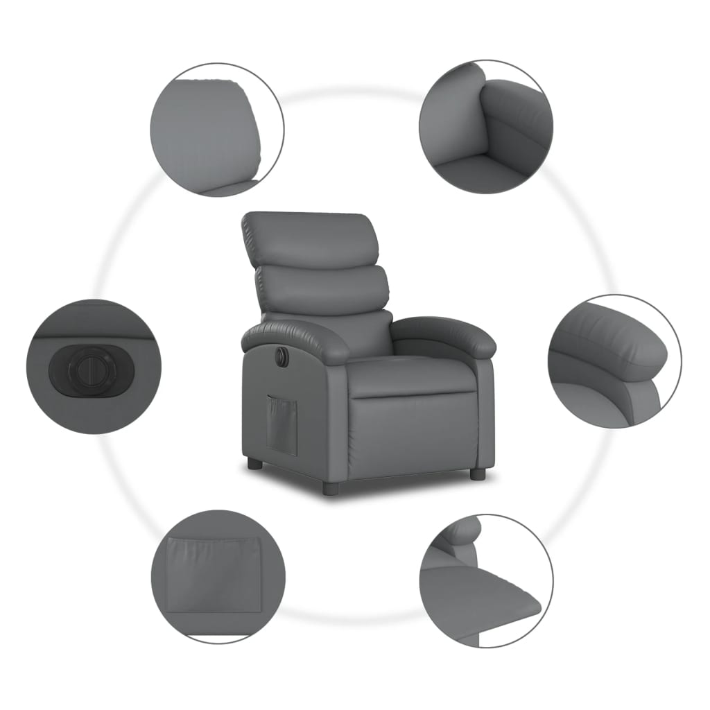 vidaXL Electric Recliner Chair Gray Faux Leather