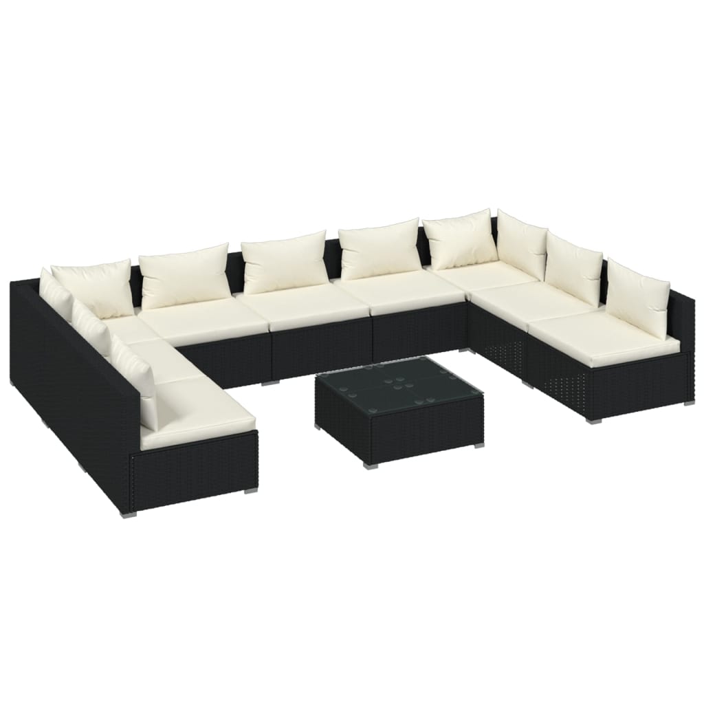 vidaXL 10 Piece Patio Lounge Set with Cushions Poly Rattan Black