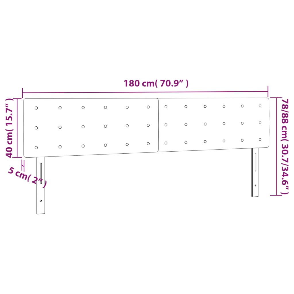 vidaXL LED Headboard Light Gray 70.9"x2"x30.7"/34.6" Velvet