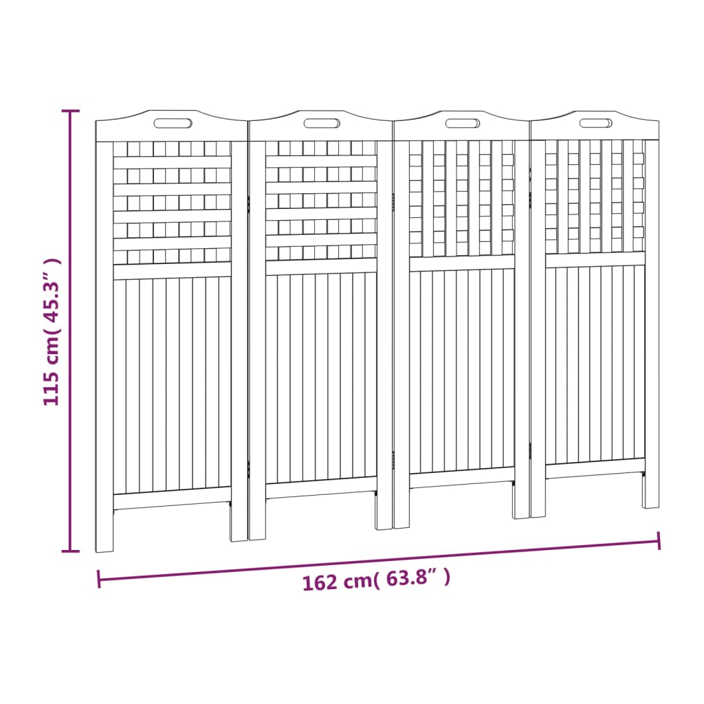 vidaXL 4-Panel Room Divider 63.8"x0.8"x45.3" Solid Wood Acacia