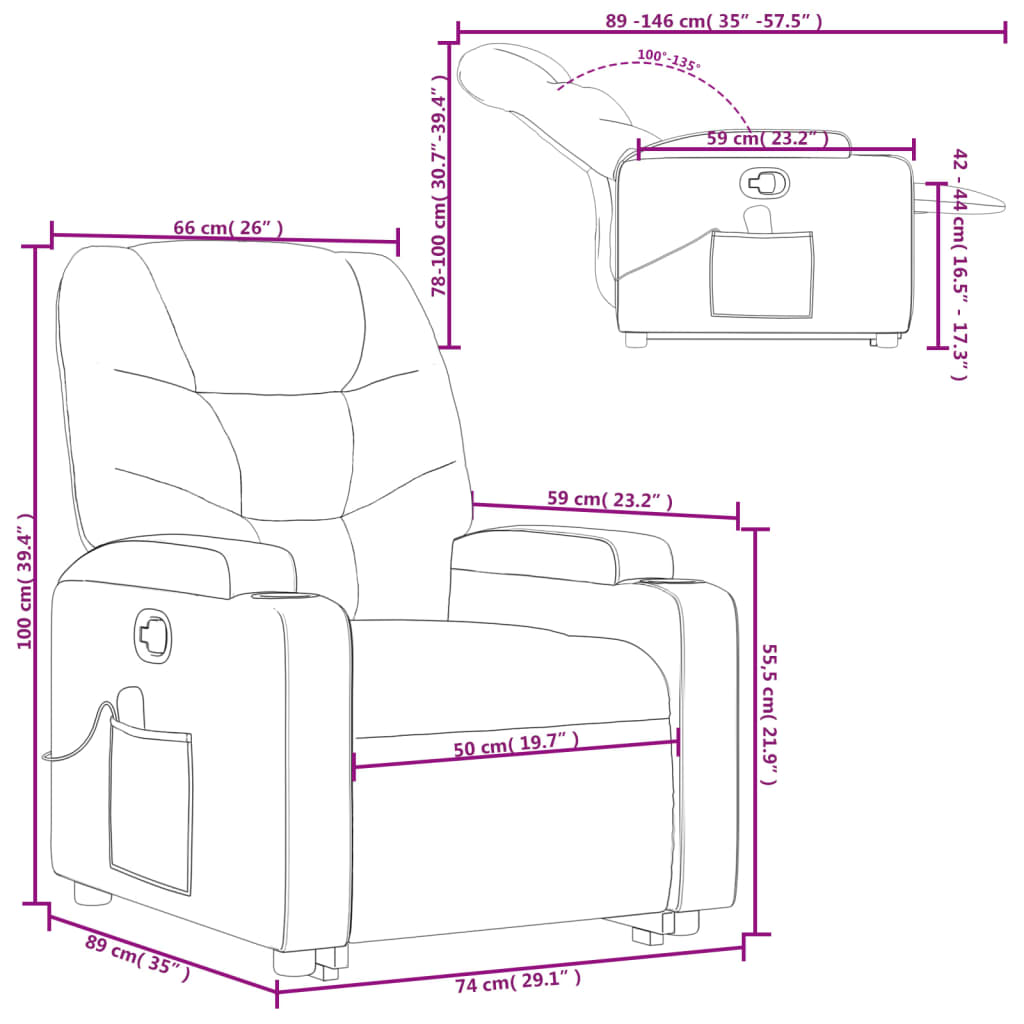 vidaXL Stand up Massage Recliner Chair Dark Gray Fabric