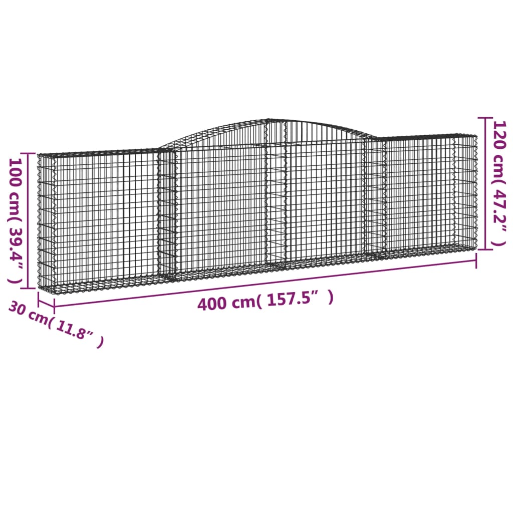 vidaXL Arched Gabion Baskets 2 pcs 157.5"x11.8"x39.4"/47.2" Galvanized Iron