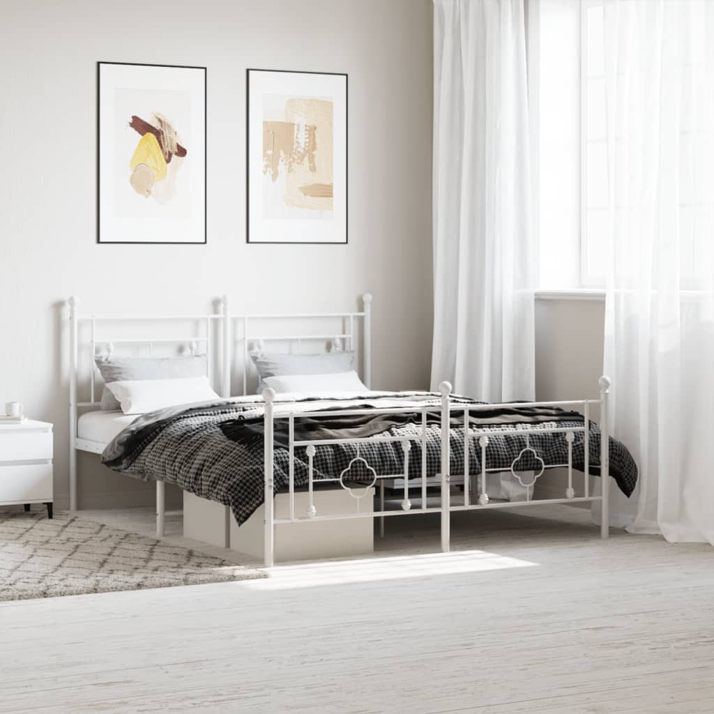 vidaXL Metal Bed Frame without Mattress with Footboard White 59.1"x78.7"