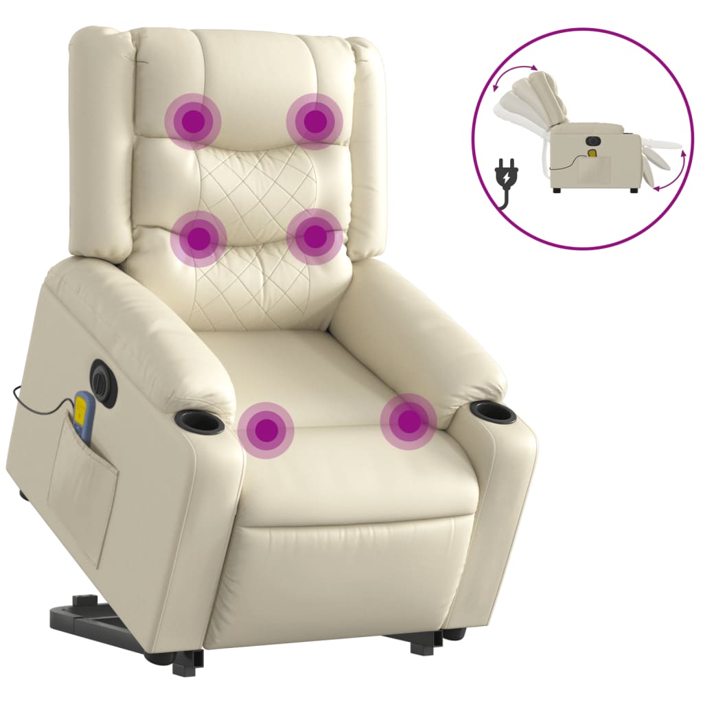 vidaXL Electric Stand up Massage Recliner Chair Cream Faux Leather