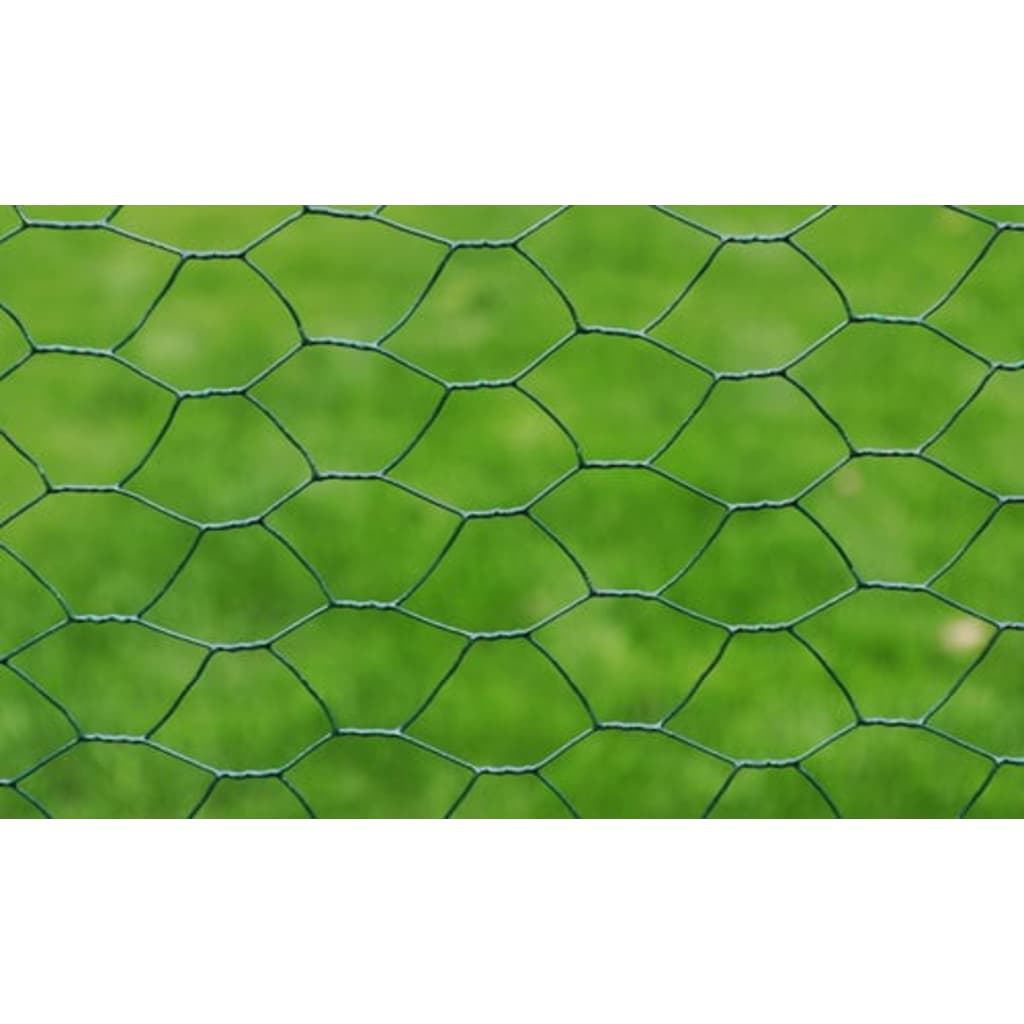 vidaXL Chicken Wire Fence with PVC Coating 82'x3.3' Green