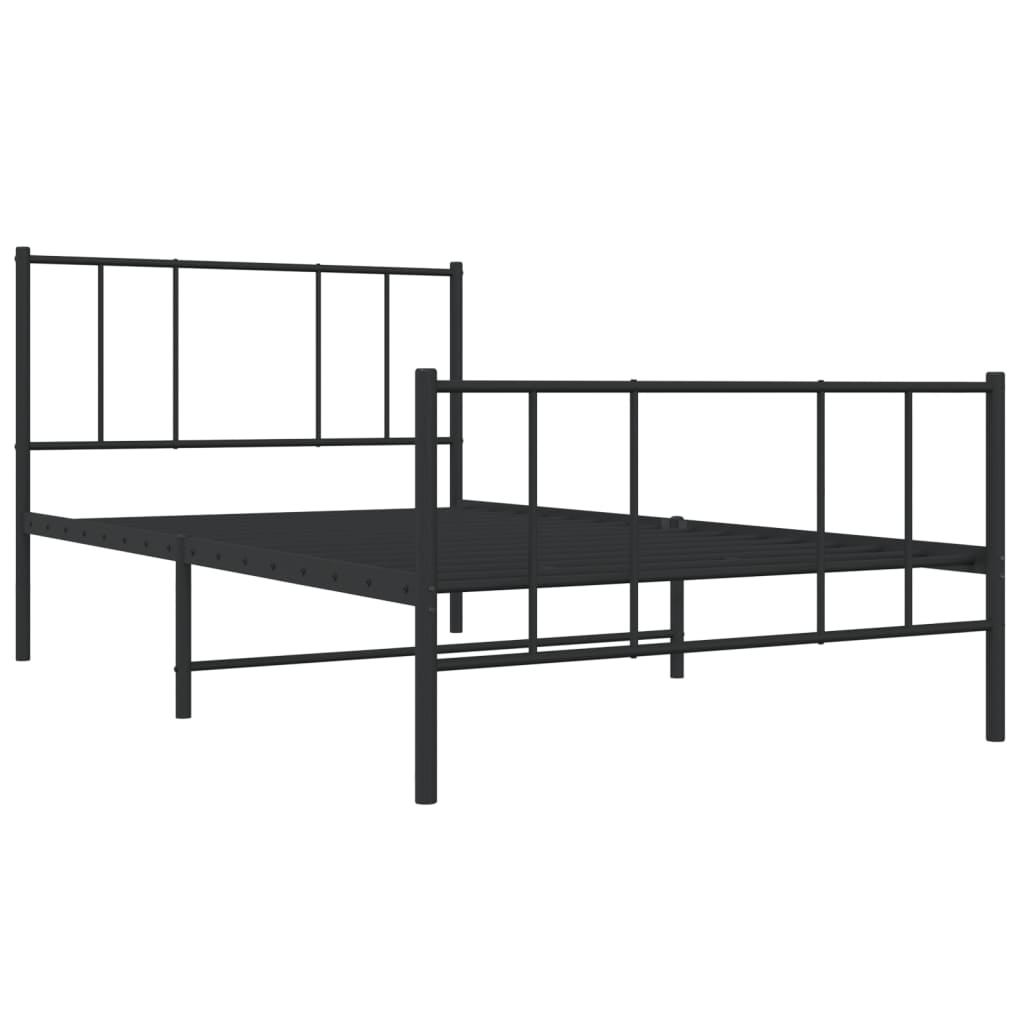 vidaXL Metal Bed Frame without Mattress with Footboard Black 39.4"x74.8"