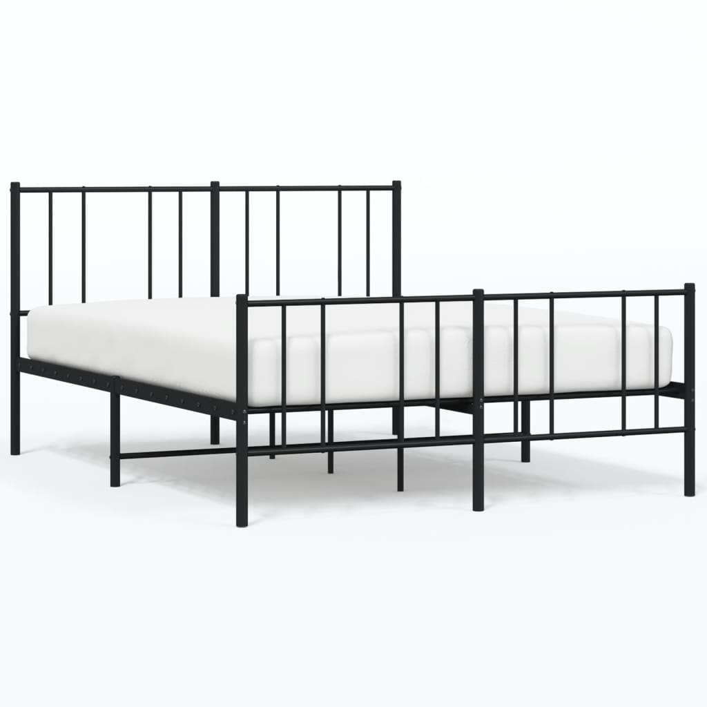 vidaXL Metal Bed Frame without Mattress with Footboard Black 53.1"x74.8"