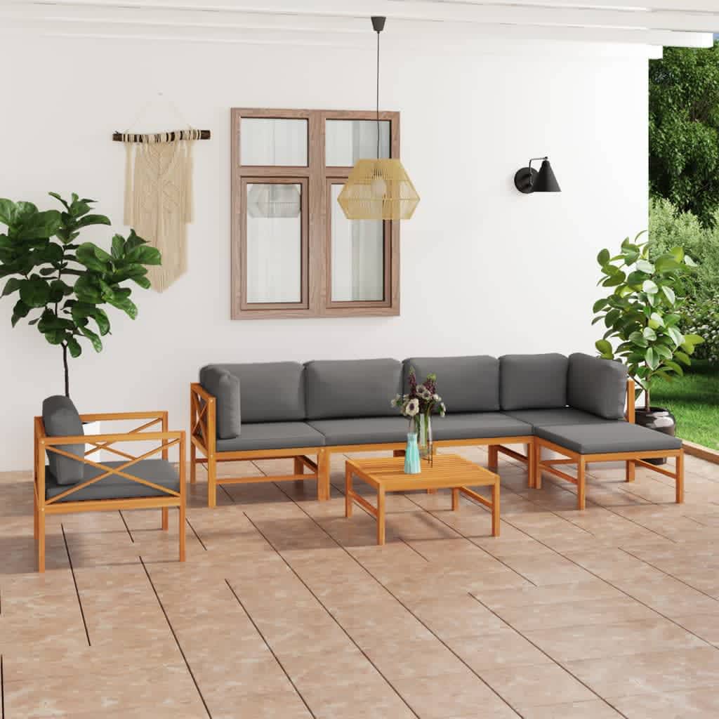 vidaXL 7 Piece Patio Lounge Set with Gray Cushions Solid Teak Wood