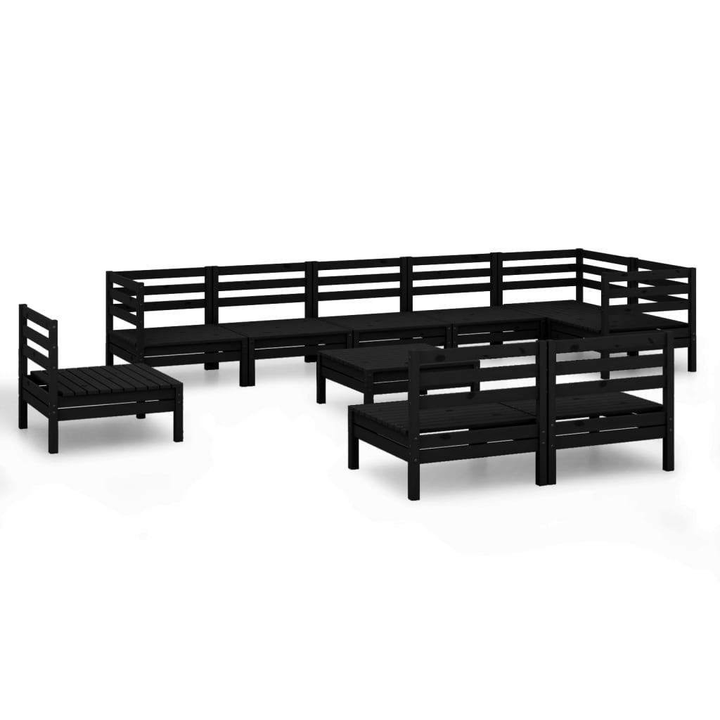 vidaXL 10 Piece Patio Lounge Set Solid Pinewood Black