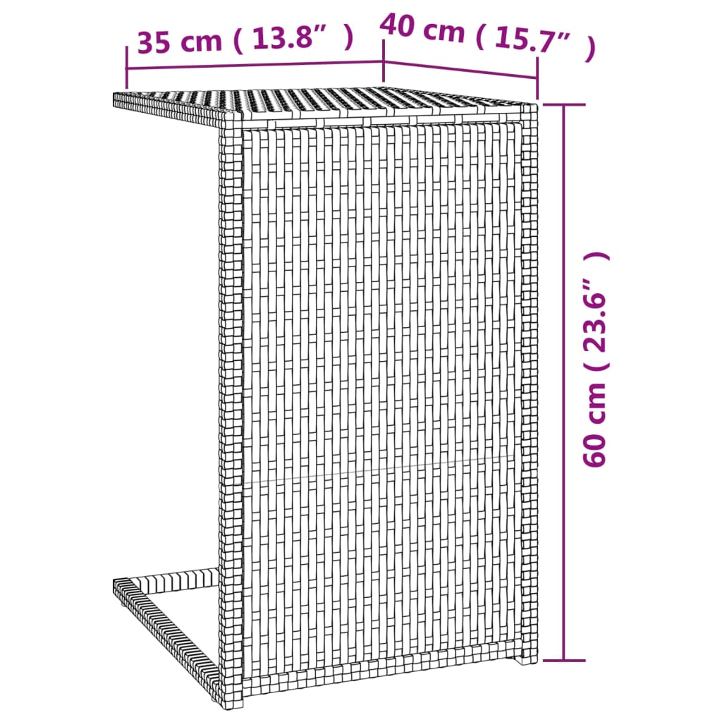 vidaXL C Table Brown 15.7"x13.8"x23.6" Poly Rattan