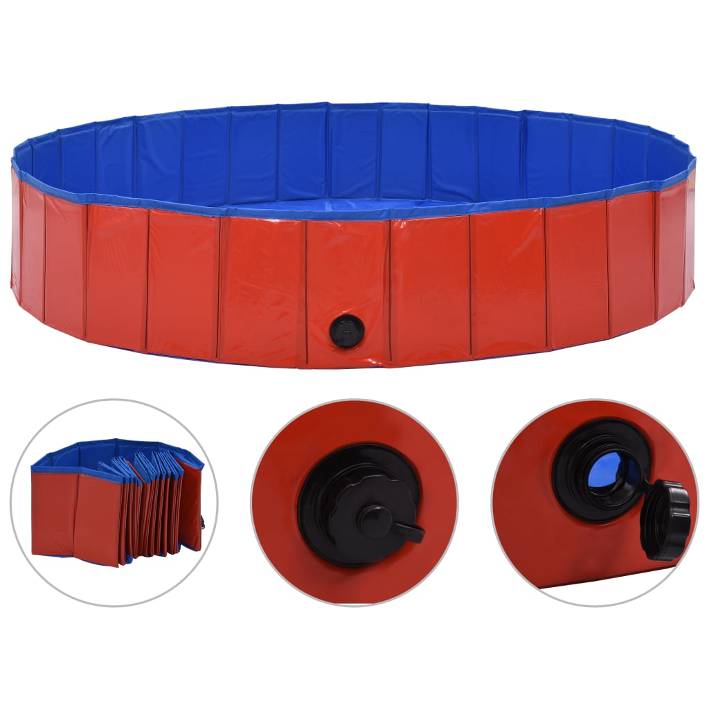 vidaXL Foldable Dog Swimming Pool Red 63"x11.8" PVC