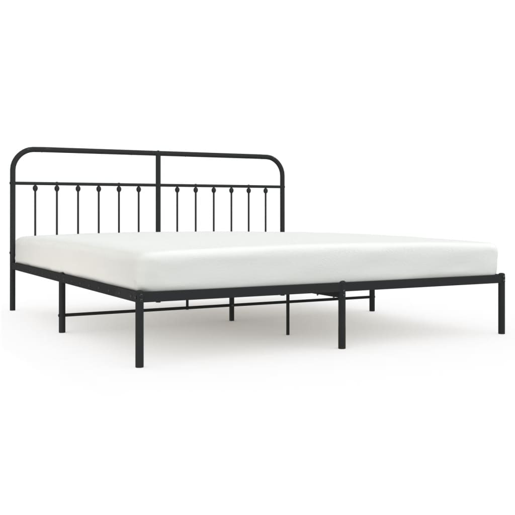 vidaXL Metal Bed Frame without Mattress with Headboard Black 76"x79.9"