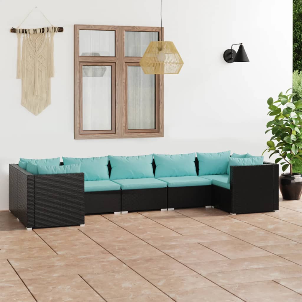 vidaXL 7 Piece Patio Lounge Set with Cushions Poly Rattan Black