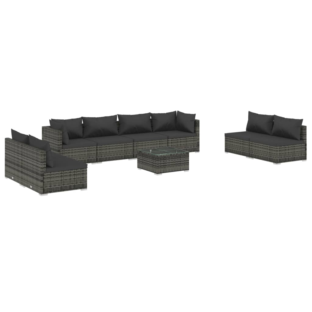 vidaXL 9 Piece Patio Lounge Set with Cushions Poly Rattan Gray