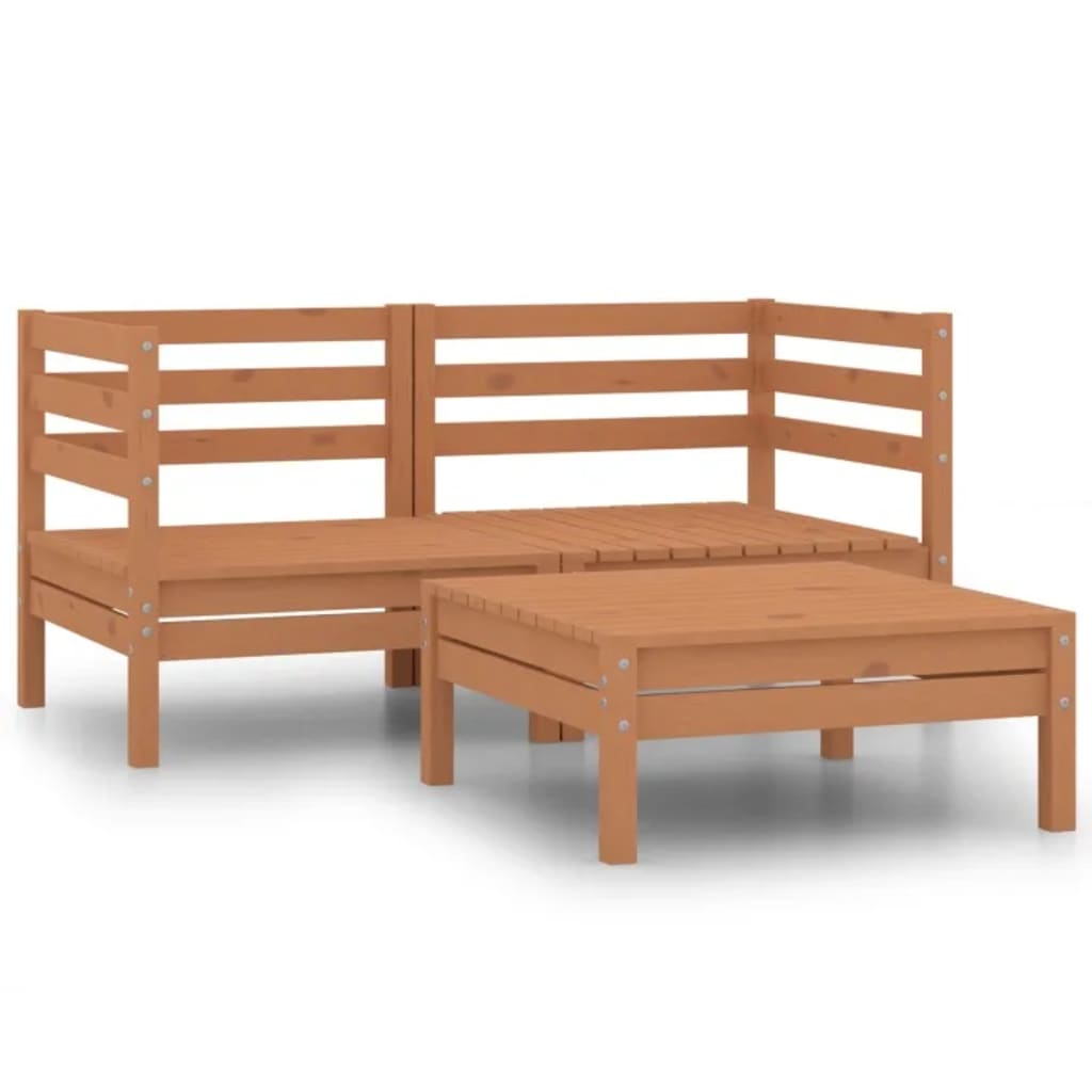 vidaXL 3 Piece Patio Lounge Set Solid Wood Pine Honey Brown