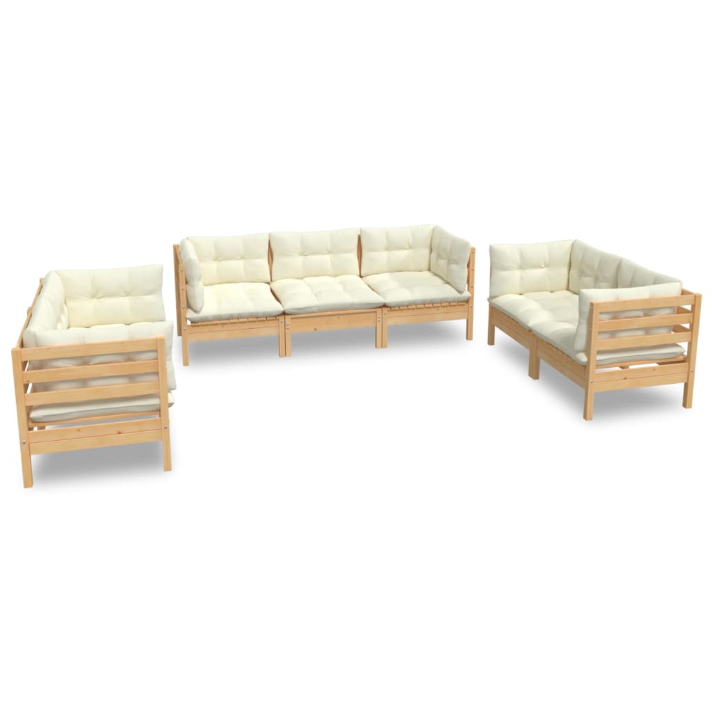 vidaXL 7 Piece Patio Lounge Set with Cream Cushions Solid Pinewood