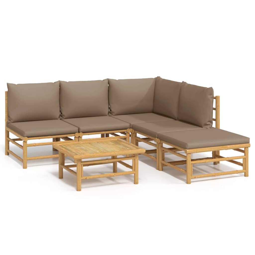 vidaXL 6 Piece Patio Lounge Set with Taupe Cushions Bamboo