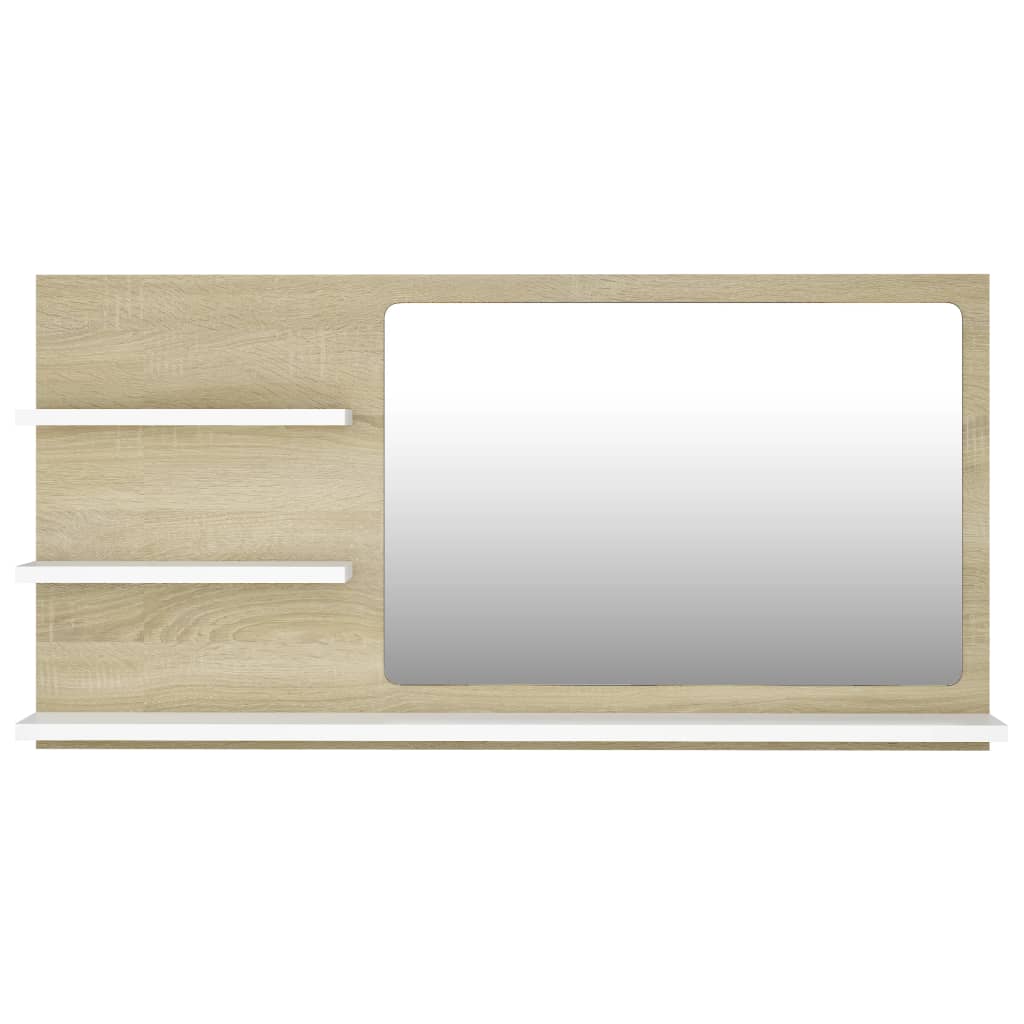 vidaXL Bathroom Mirror White and Sonoma Oak 35.4"x4.1"x17.7" Engineered Wood