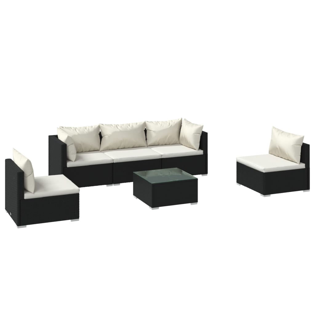 vidaXL 6 Piece Patio Lounge Set with Cushions Poly Rattan Black