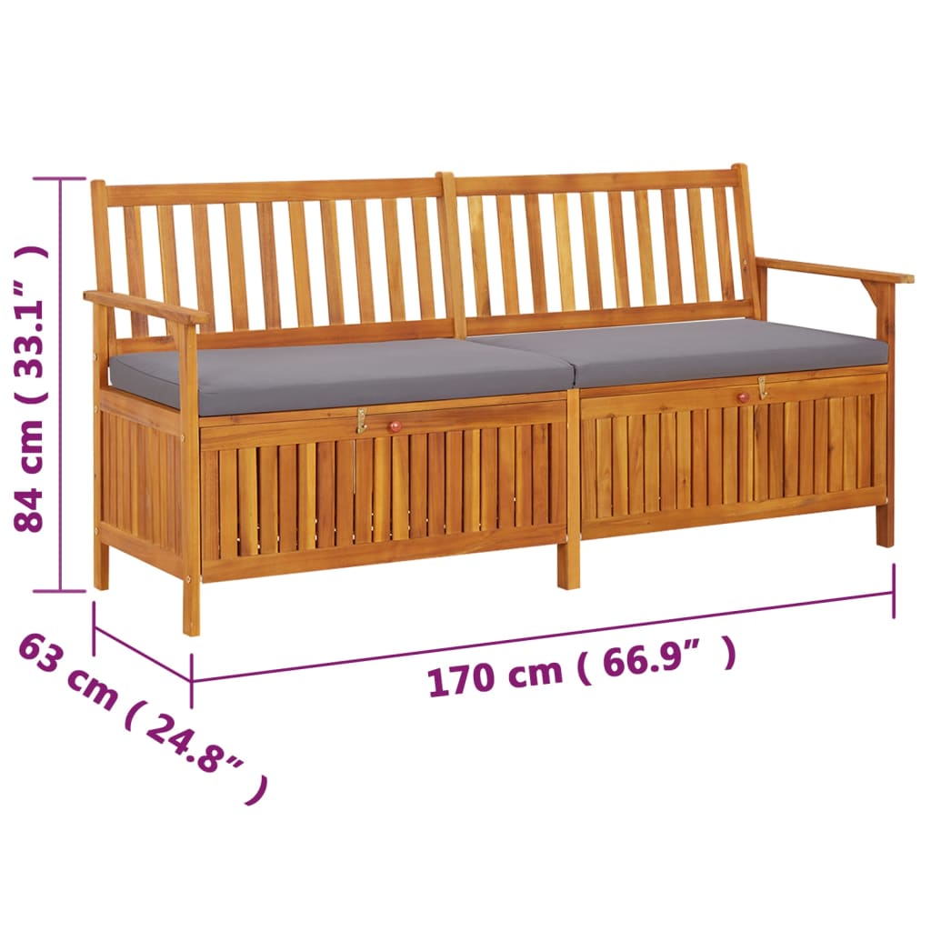 vidaXL Storage Bench with Cushion 66.9" Solid Wood Acacia