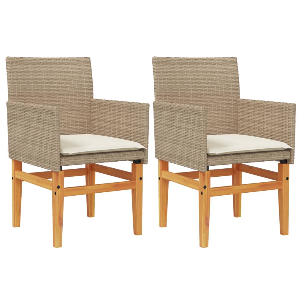 vidaXL Patio Chairs with Cushions 2 pcs Beige Poly Rattan&Solid Wood