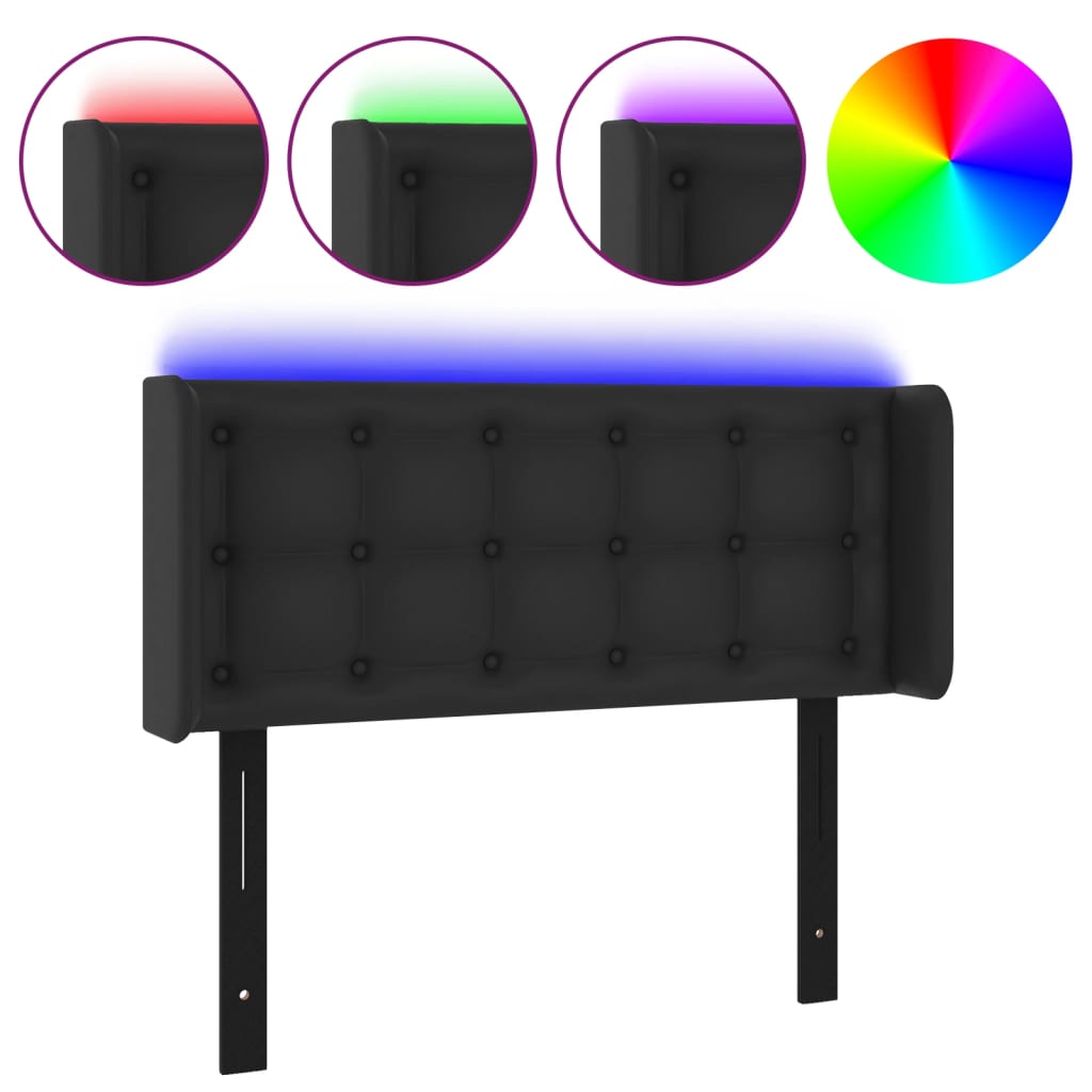 vidaXL LED Headboard Black 40.6"x6.3"x30.7"/34.6" Faux Leather