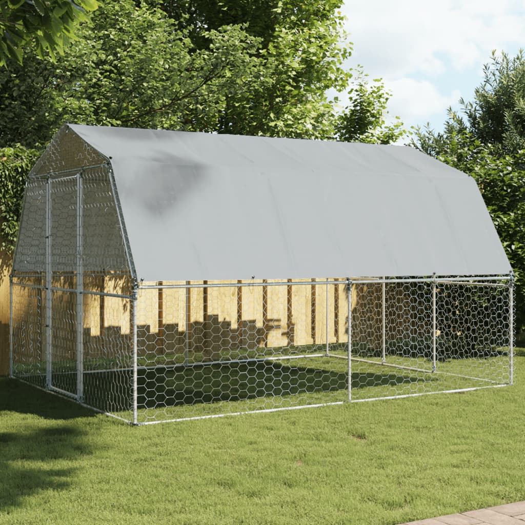 vidaXL Bird Cage with Roof and Door Silver Galvanized Steel