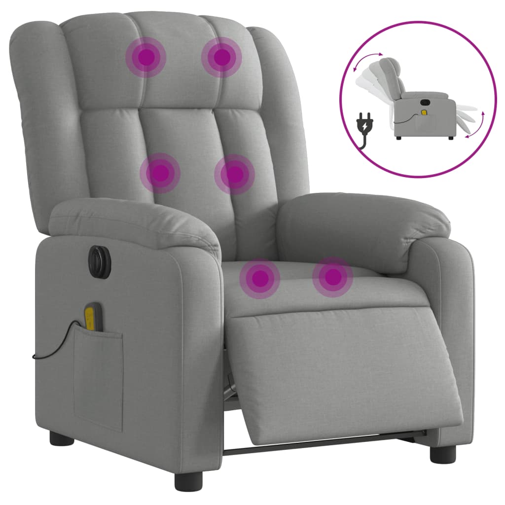 vidaXL Electric Massage Recliner Chair Light Gray Fabric