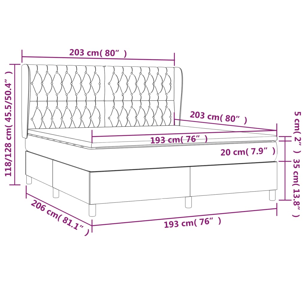 vidaXL Box Spring Bed with Mattress Dark Gray King Fabric