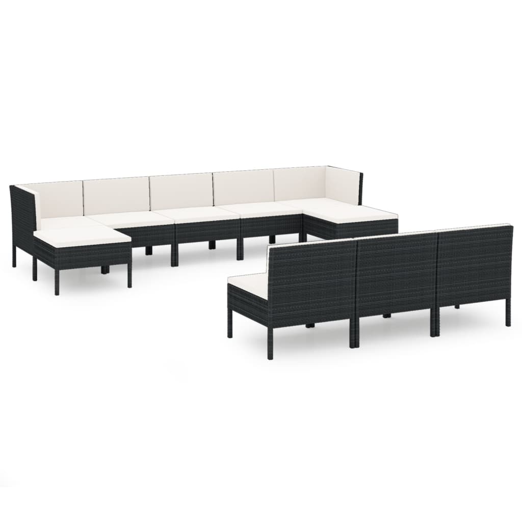 vidaXL 10 Piece Patio Lounge Set with Cushions Poly Rattan Black