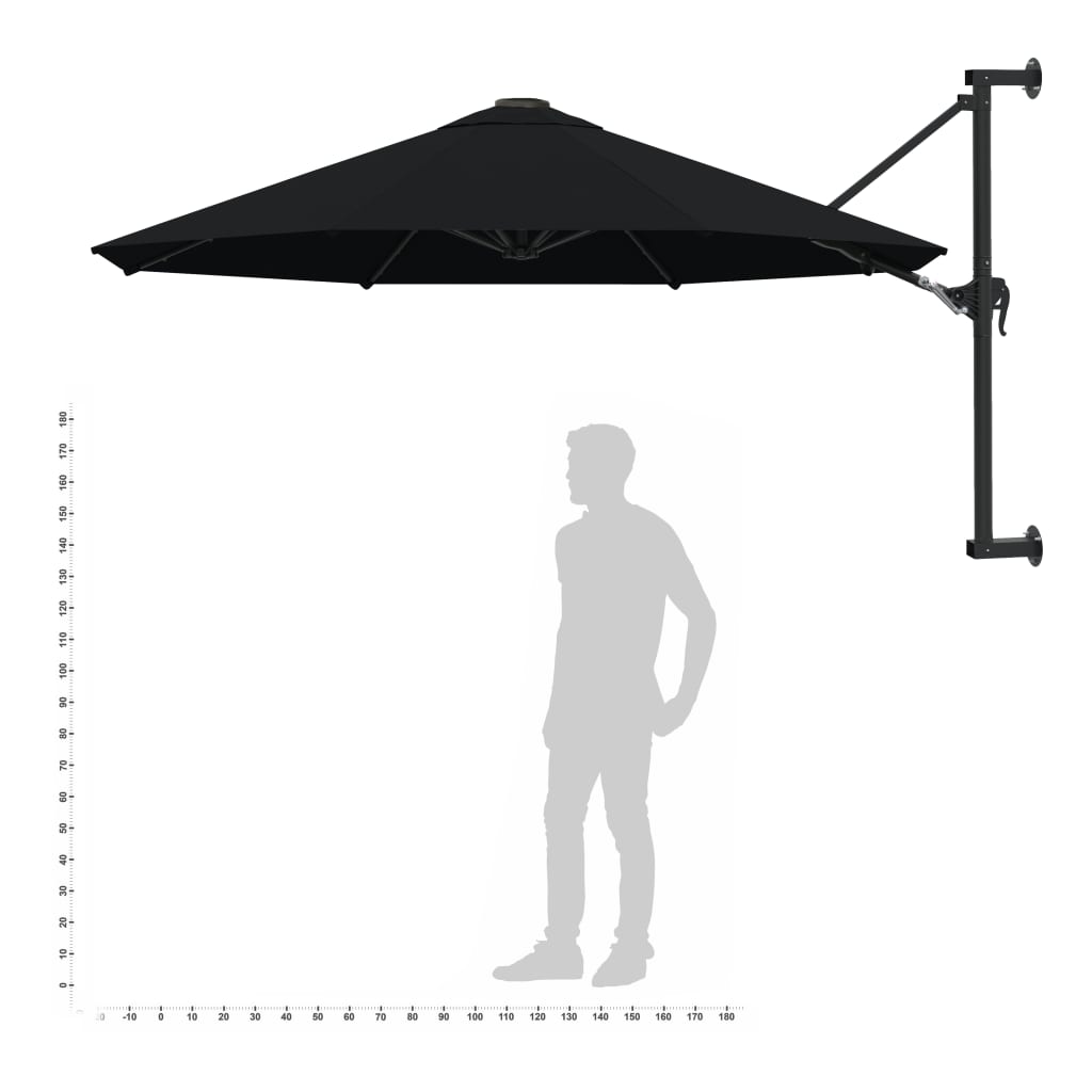 vidaXL Wall-Mounted Garden Parasol with Metal Pole 118.1" Black