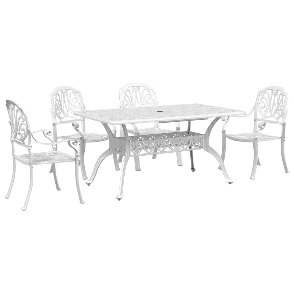 vidaXL 5 Piece Patio Dining Set White Cast Aluminum