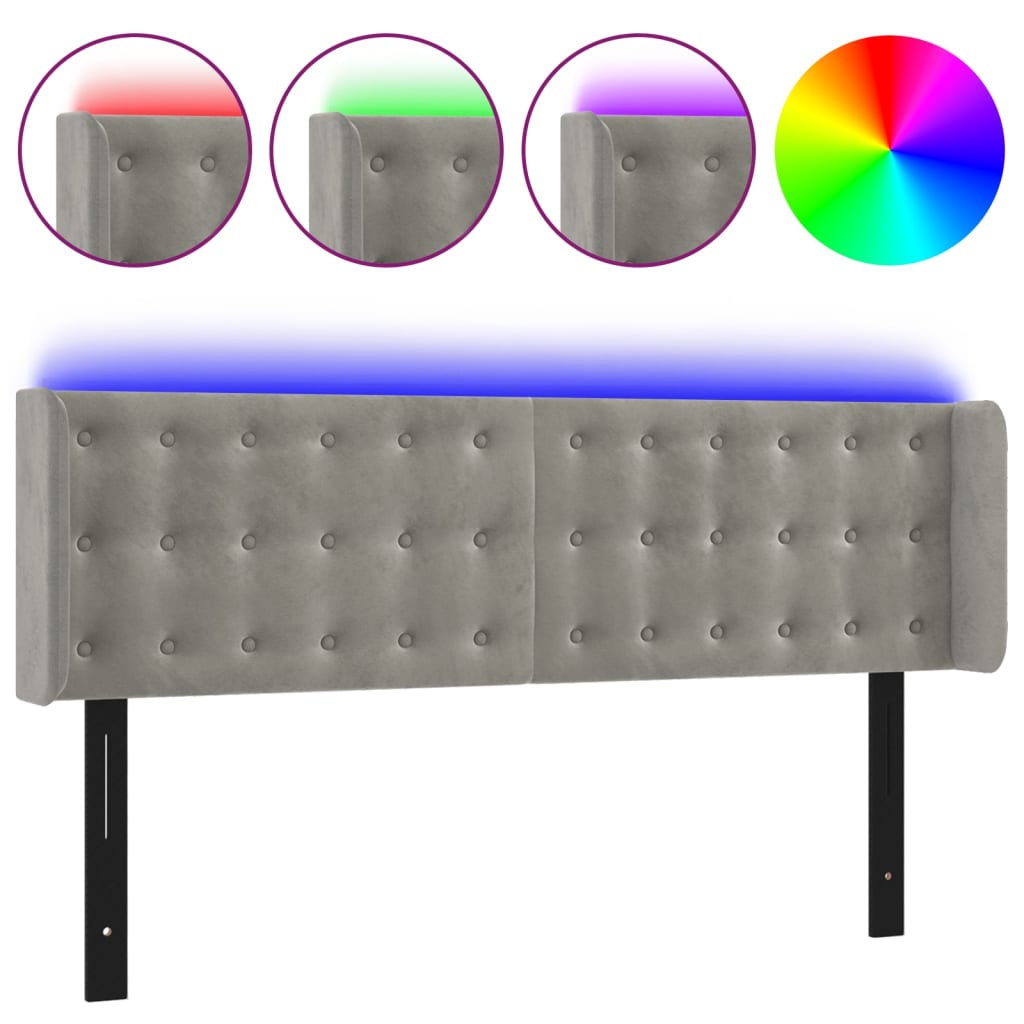 vidaXL LED Headboard Light Gray 57.9"x6.3"x30.7"/34.6" Velvet