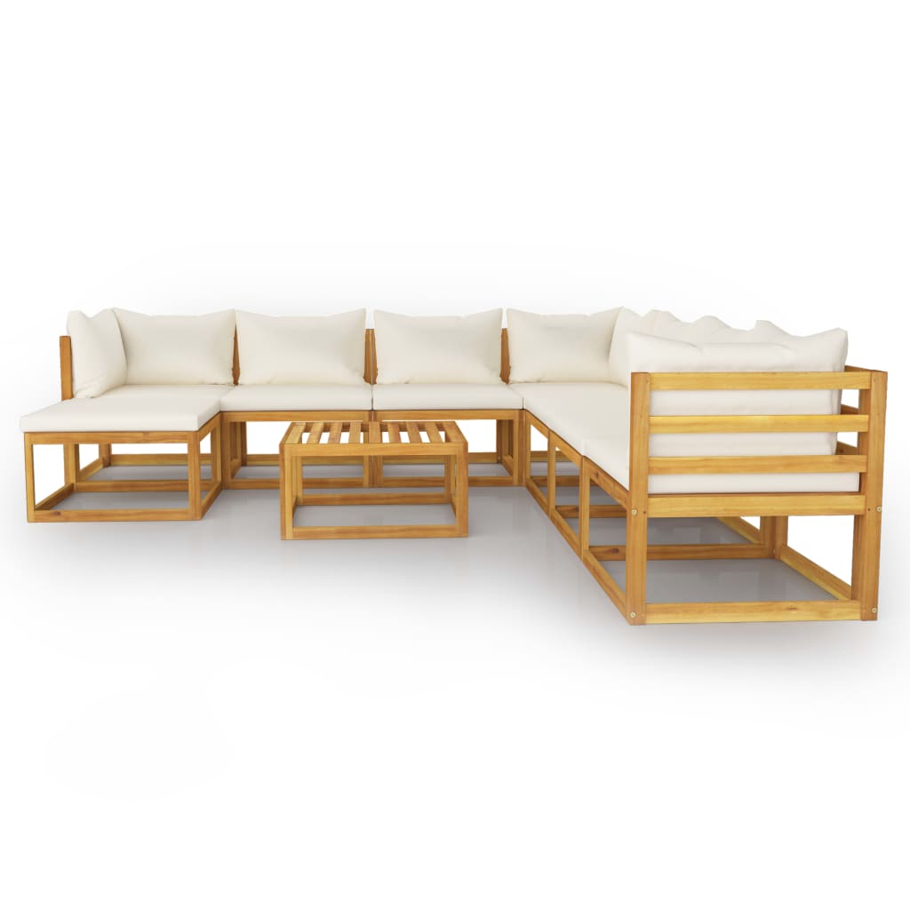 vidaXL 9 Piece Patio Lounge Set with Cushion Cream Solid Acacia Wood