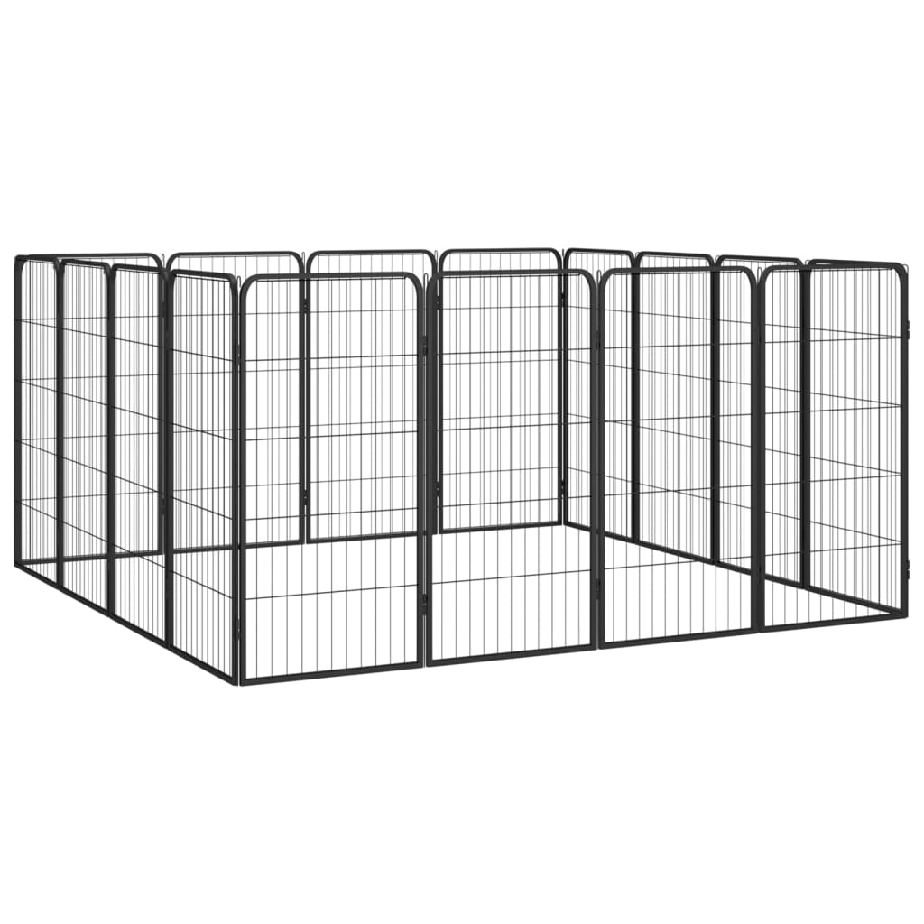 vidaXL 16-Panel Dog Playpen Black 19.7"x39.4" Powder-coated Steel