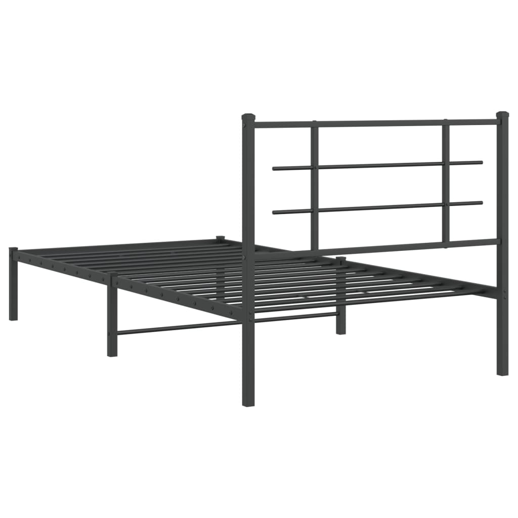 vidaXL Metal Bed Frame without Mattress with Headboard Black 39.4"x78.7"