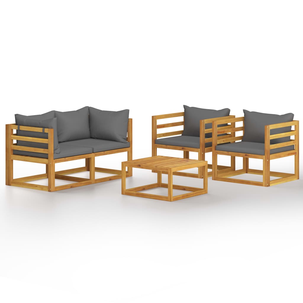 vidaXL 5 Piece Patio Lounge Set with Cushion Solid Acacia Wood