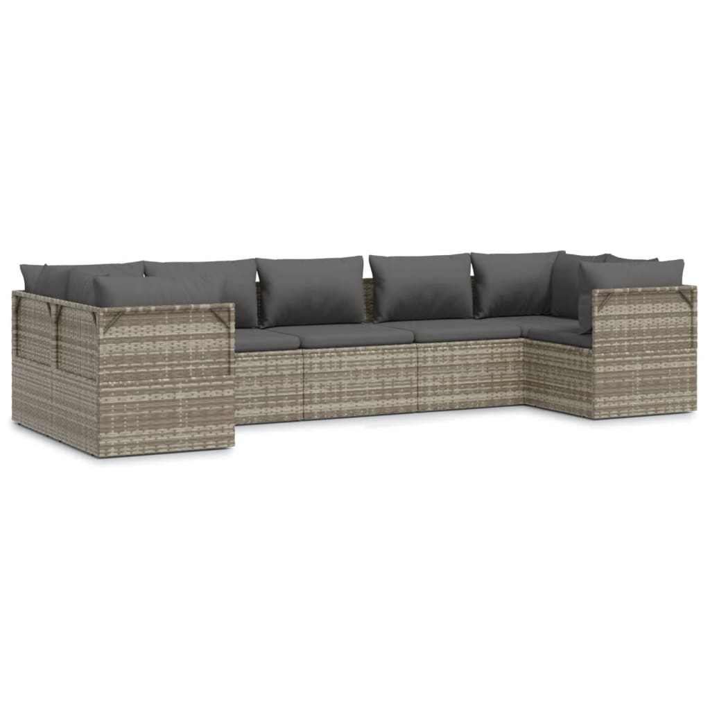 vidaXL 7 Piece Patio Lounge Set with Cushions Gray Poly Rattan