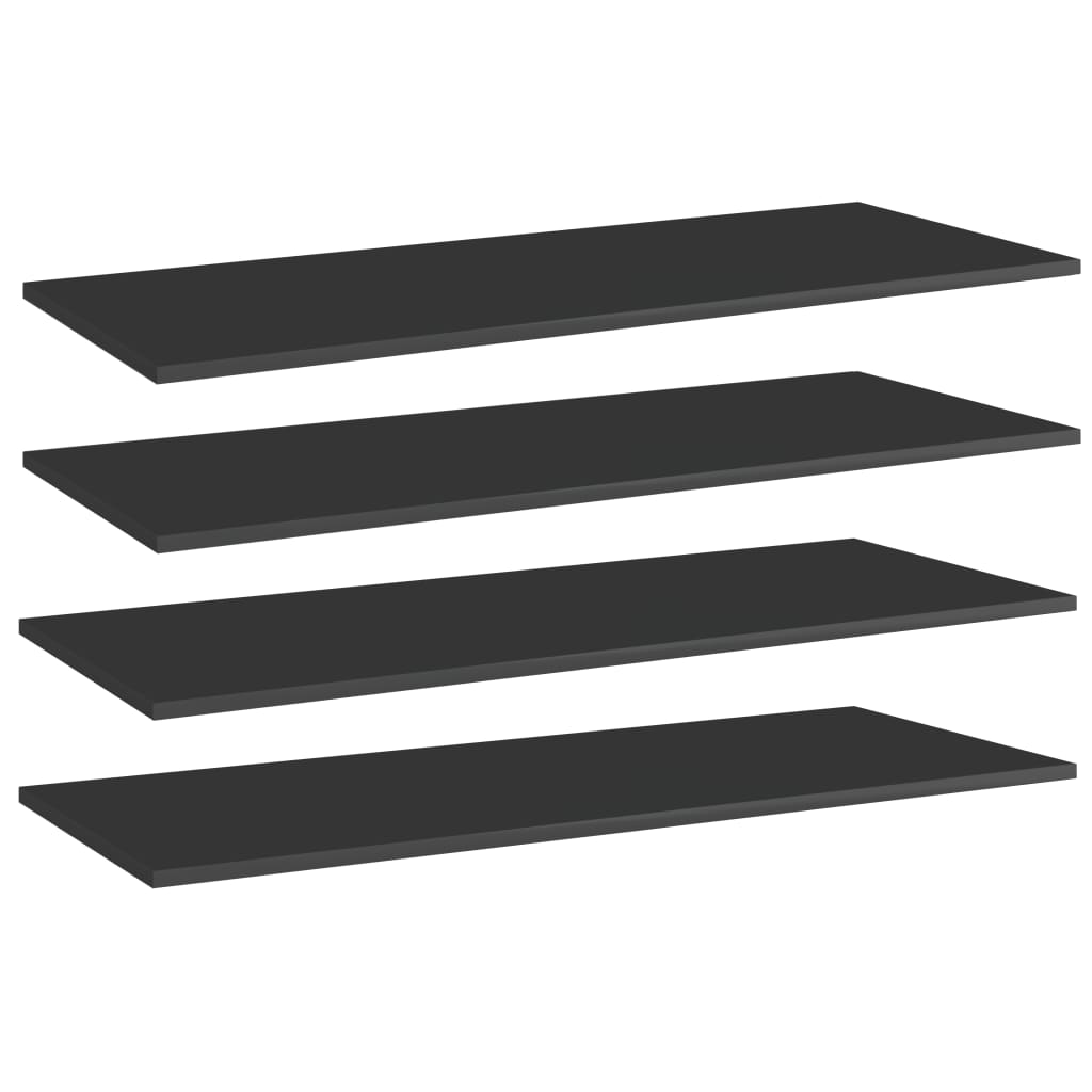 vidaXL Bookshelf Boards 4 pcs High Gloss Black 39.4"x15.7"x0.6" Engineered Wood