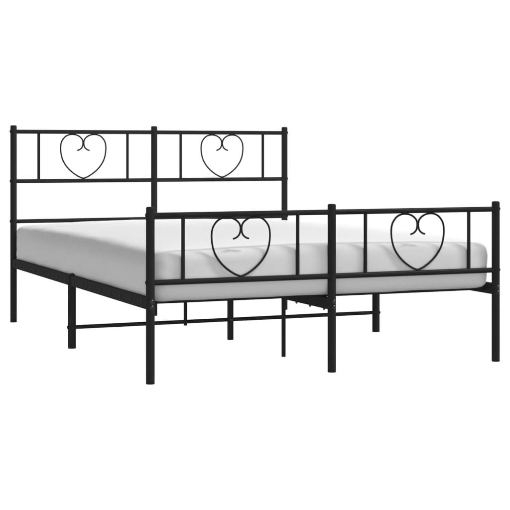 vidaXL Metal Bed Frame with Headboard and Footboard Black 59.1"x78.7"