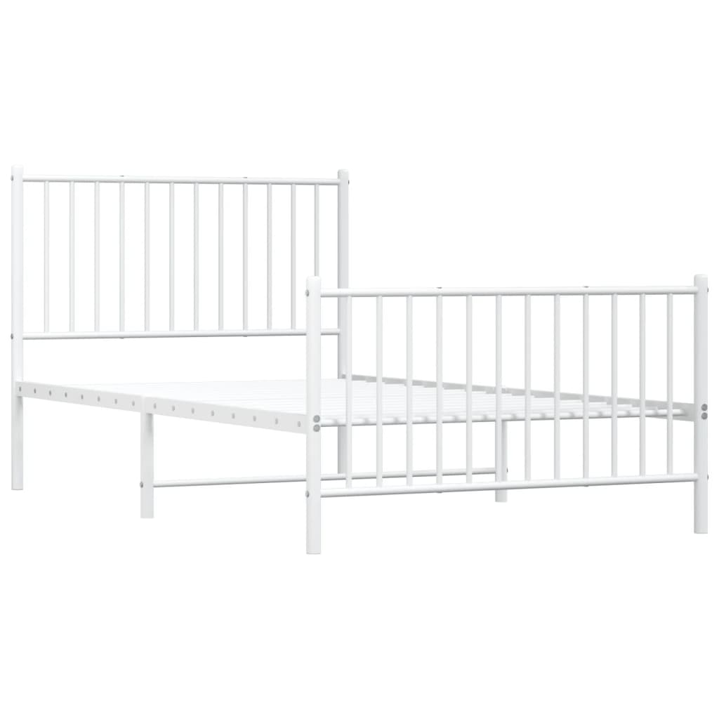 vidaXL Metal Bed Frame without Mattress with Footboard White 39.4"x74.8"