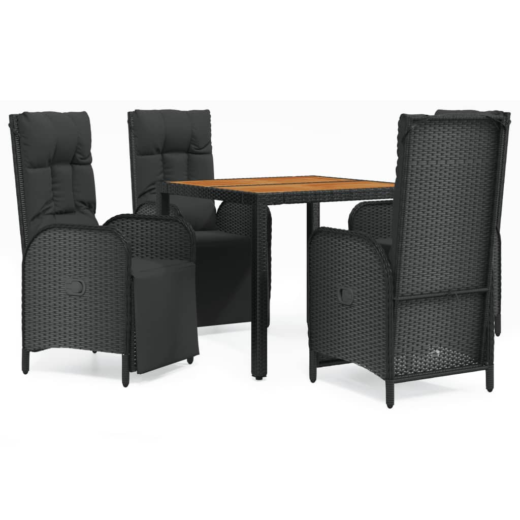 vidaXL 5 Piece Patio Dining Set with Cushions Black Poly Rattan