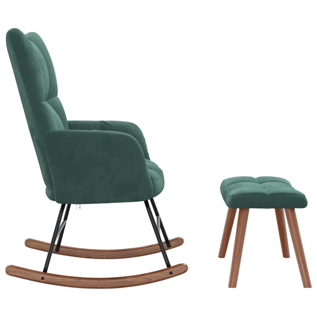 vidaXL Rocking Chair with a Stool Dark Green Velvet