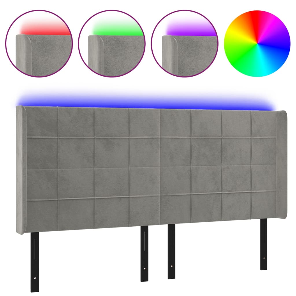 vidaXL LED Headboard Light Gray 64.2"x6.3"x46.5"/50.4" Velvet