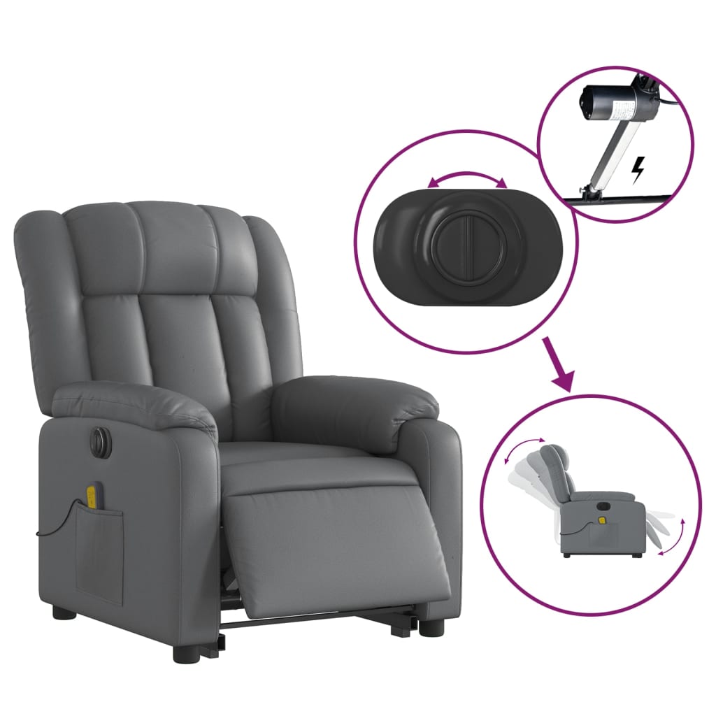 vidaXL Electric Stand up Massage Recliner Chair Gray Faux Leather