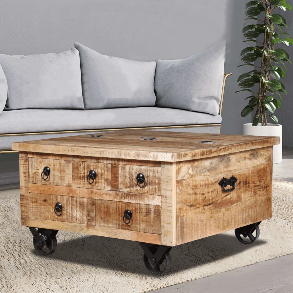 vidaXL Coffee Table Rough Mango Wood 27.6"x27.6"x15.7"