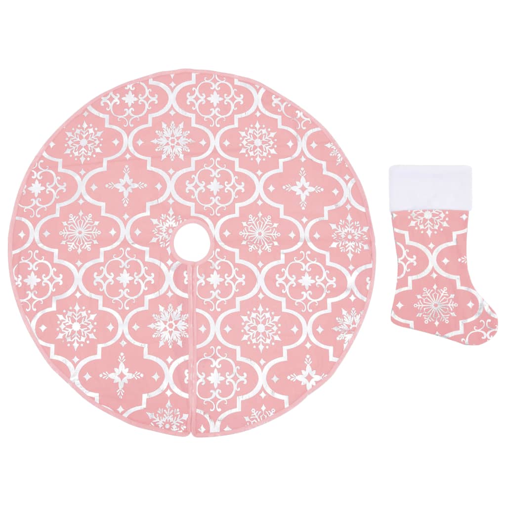 vidaXL Luxury Christmas Tree Skirt with Sock Pink 3 ft Fabric